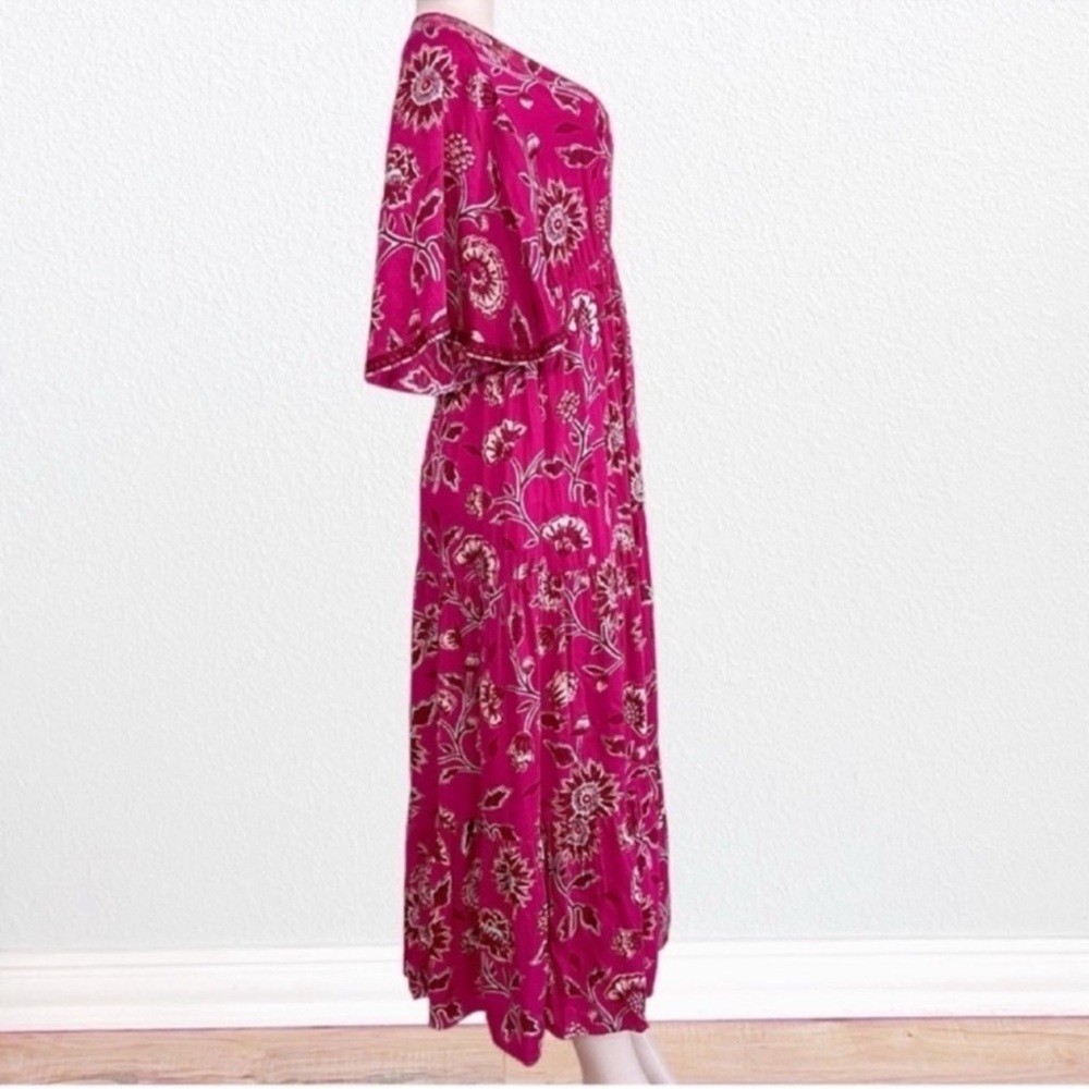 Anthropologie Omika Pia Caftan Boho Ethereal Beachy Maxi Dress Pink + Floral XS - Picture 6 of 14